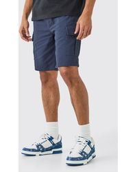 BoohooMAN - Elastic Waist Navy Relaxed Fit Cargo Shorts - Lyst