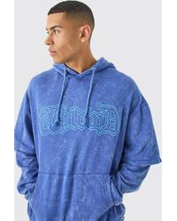 BoohooMAN - Oversized Faux Layer Acid Wash Embroidered Hoodie - Lyst