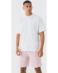 Boohoo - Oversized Extended Neck T-shirt And Jacquard Shorts Set - Lyst