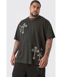 BoohooMAN - Plus Oversized Cross Hot Fix T-shirt In Black - Lyst