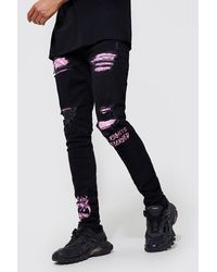 Boohoo Tall Skinny Bandana Rip Graffiti Jeans - Black