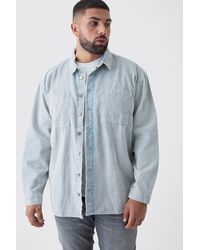 BoohooMAN - Plus Oversized Acid Wash Cord Overshirt In Slate - Lyst