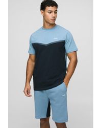 BoohooMAN - Slim Fit Colour Block T-Shirt And Short Set - Lyst