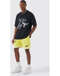 BoohooMAN - Oversized Extended Neck No Love T-shirt And Mesh Shorts Set - Lyst