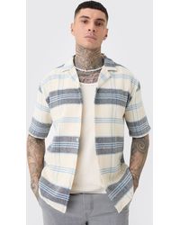BoohooMAN - Tall Short Sleeve Drop Revere Textured Flannel Shirt In Stone - Lyst