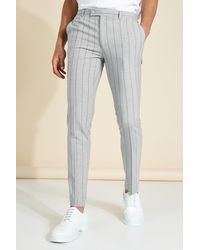 BoohooMAN Skinny Pinstripe Tailored Trouser - Gray