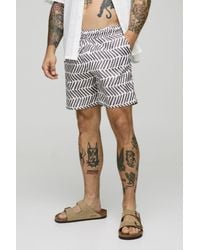 BoohooMAN - Pattern Printed Mid Length Swim Trunks - Lyst