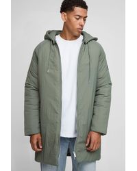 Boohoo - Regular Fit Longline Hooded Funnel Padded Parka Jacket - Lyst