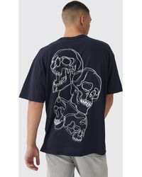 BoohooMAN - Oversized Boxy Skull Line Drawing Back Print T-Shirt - Lyst