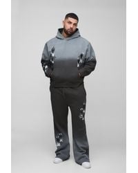 BoohooMAN - Plus Oversized Boxy Applique Cross Spray Wash Hooded Relaxed Flare Tracksuit - Lyst