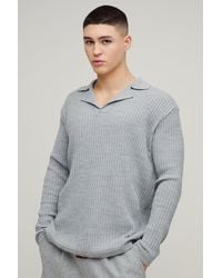 BoohooMAN - Oversized Ribbed Revere Knitted Polo - Lyst