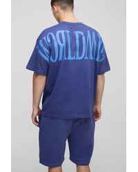 BoohooMAN - Oversized Worldwide Over Seam Print T-shirt & Short Set - Lyst