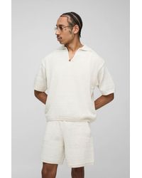 BoohooMAN - Oversized Boxy Marl V Neck Polo & Relaxed Short Knitted Set - Lyst