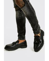 BoohooMAN Croc Faux Leather Loafer - Black