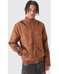 BoohooMAN - Regular Fit Washed Faux Suede Moto Jacket - Lyst