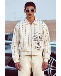 BoohooMAN - Boxy Fit Face Embroidered Bomber - Lyst