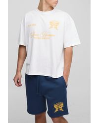BoohooMAN - Oversized Boxy Homme Embroidered T-Shirt & Short Set - Lyst