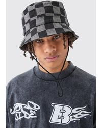 Boohoo - Checkerboard Bucket Hat In Black - Lyst