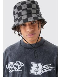 BoohooMAN - Checkerboard Bucket Hat In Black - Lyst