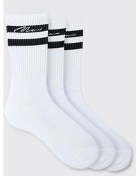 BoohooMAN - 3 Pack Man Signature Sports Stripe Socks In White - Lyst