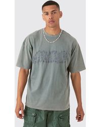 BoohooMAN - Oversized Acid Wash Official Embroidered Distressed T-shirt - Lyst