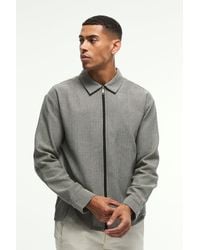 BoohooMAN - Oversized Fit Zip Through Herringbone Shirt - Lyst