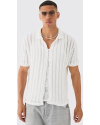 BoohooMAN - Oversized Boxy Open Ladder Stitch Knitted Shirt In White - Lyst