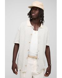 BoohooMAN - Regular Fit Houndstooth Knitted Shirt - Lyst