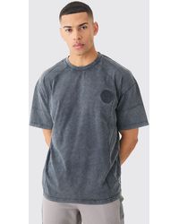 BoohooMAN - Oversized Wash Pintuck Embroidered T-shirt - Lyst