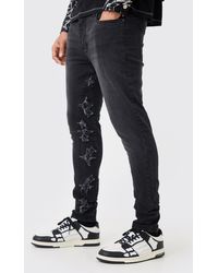 BoohooMAN - Skinny Stretch Applique Gusset Jeans In Washed Black - Lyst