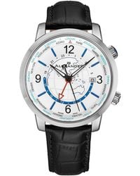 BoohooMAN - Alexander Alexander A171a Journeyman 2 Luxury 42mm World Traveler Watch With Dark Blue Enamel Earth Pattern Crown - Lyst