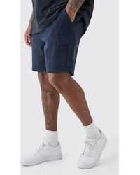 BoohooMAN - Plus Elastic Waist Navy Slim Fit Cargo Shorts - Lyst