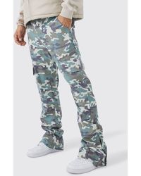 BoohooMAN - Fixed Waist Slim Flare Washed Camo Gusset Trouser - Lyst