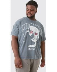 BoohooMAN - Plus Distressed Oversized Washed Milano Graphic T-shirt - Lyst