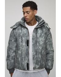 Boohoo - Oversized Fit Washed Nylon Hooded Funnel Neck Duvet Puffer Jacket - Lyst