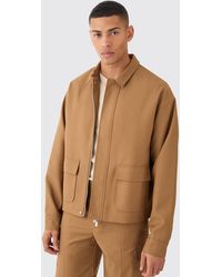 BoohooMAN - Tailored Regular Fit Pocket Front Zip Up Harrington Jacket - Lyst