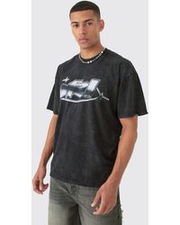 Boohoo - Tall Distressed Oversized Acid Wash Metallic Graphic T-shirt - Lyst