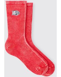 BoohooMAN - Acid Wash Man Embroidered Socks In Red - Lyst