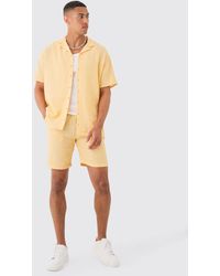 BoohooMAN - Oversized Linen Look Shirt & Short Set - Lyst