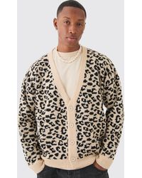 Boohoo - Boxy Oversized Leopard All Over Cardigan - Lyst