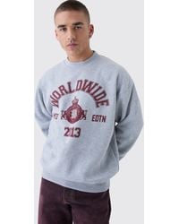 BoohooMAN - Oversized Slogan Varsity Print Crew Neck Sweatshirt - Lyst