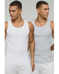 BoohooMAN - 2 Pack Muscle Fit Ribbed Basic Tanks - Lyst