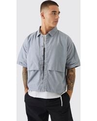 BoohooMAN - Oversized Boxy Pleat Front Peached Nylon Shirt - Lyst