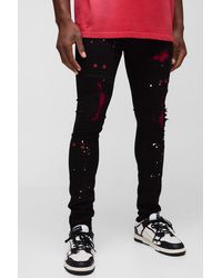 BoohooMAN - Super Skinny Stretch Biker Rip & Repair Paint Splat Jeans - Lyst