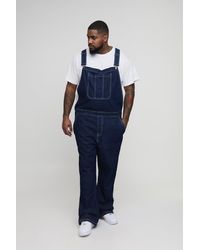 BoohooMAN - Plus Straight Leg Contrast Stitch Overalls - Lyst