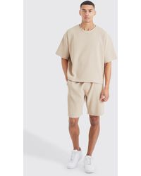 BoohooMAN - Pleated Oversized Boxy T-shirt And Short Set - Lyst