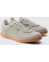 BoohooMAN - Faux Suede Trainer In Grey With White Detail - Lyst