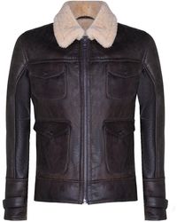BoohooMAN - Infinity Leather Sheepskin Classic Safari Jacket-arezzo - Lyst