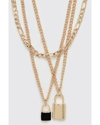 BoohooMAN Multi Layered Padlock Necklace - Metallic