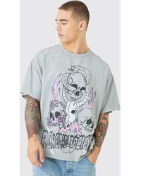 BoohooMAN - Oversized Skull Wash Graphic T-shirt - Lyst